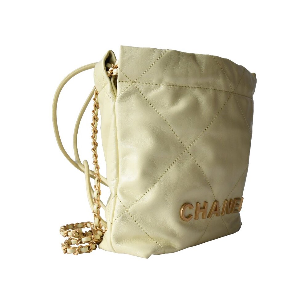 Chanel Shiny Calfskin Quilted Mini Chanel 22 Tote Bag Gold Hardware Light Yellow - Picture 4 of 4